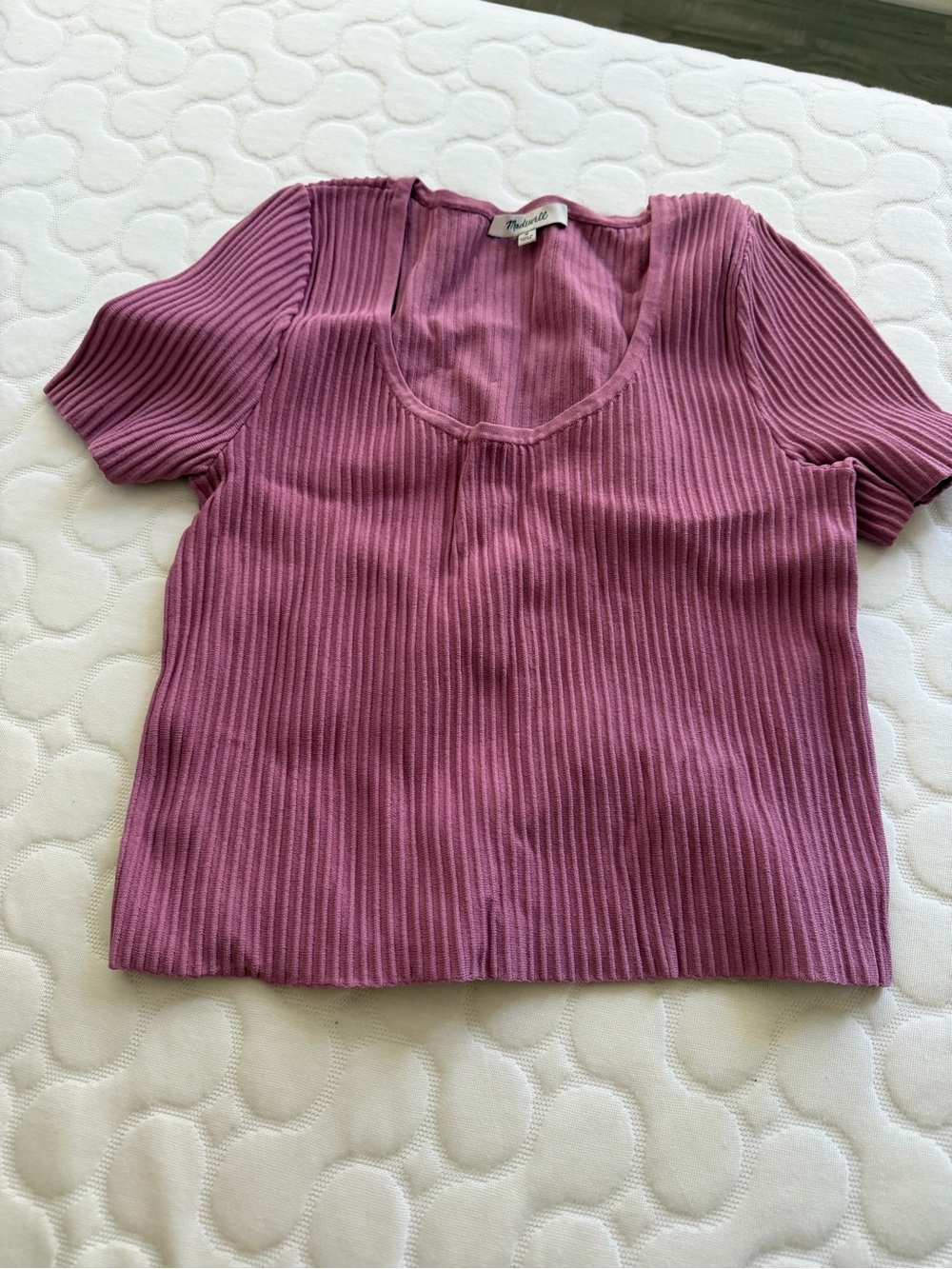 Madewell Ribbed Scoop Neck Short Sleeve Top - Mauve
